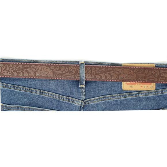 BC Belts Leather Belt Strap with Colored Stitching Embossed Western 1.5\